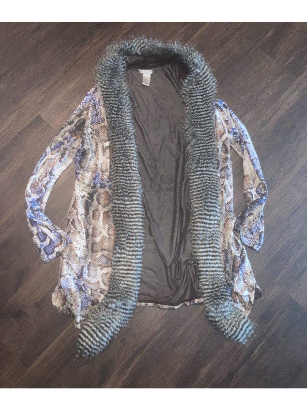 Alberto Makali Snakeskin Print Mesh Cardigan with Striped Faux Fur size XL - Picture 2 of 4